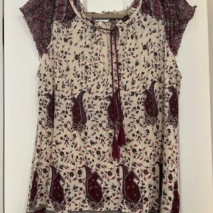 Lucky Brand Floral Paisley Blouse in Cream and Burgundy